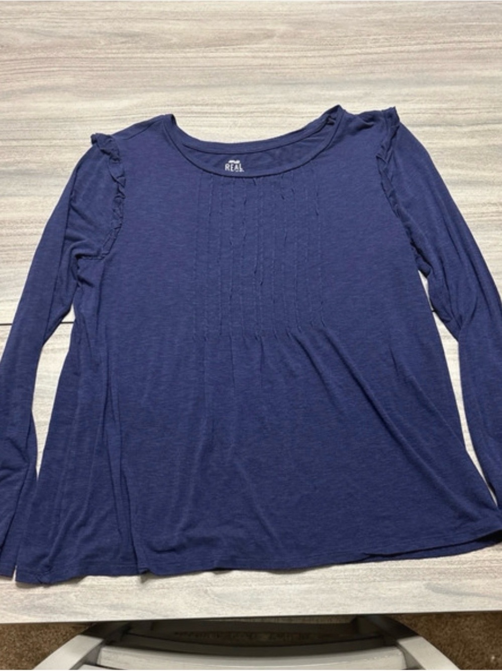aerie Navy Long-Sleeve Pintuck Ruffle Top